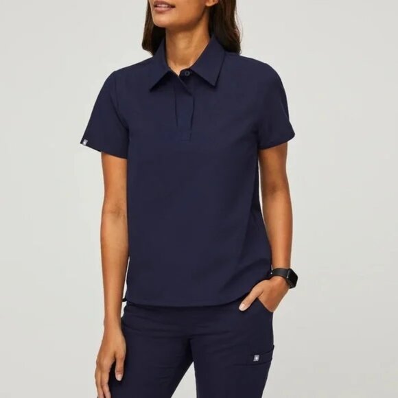 Figs Women Nala Short Sleeve Polo Scrub Top Size XXL Navy Blue - Picture 1 of 9